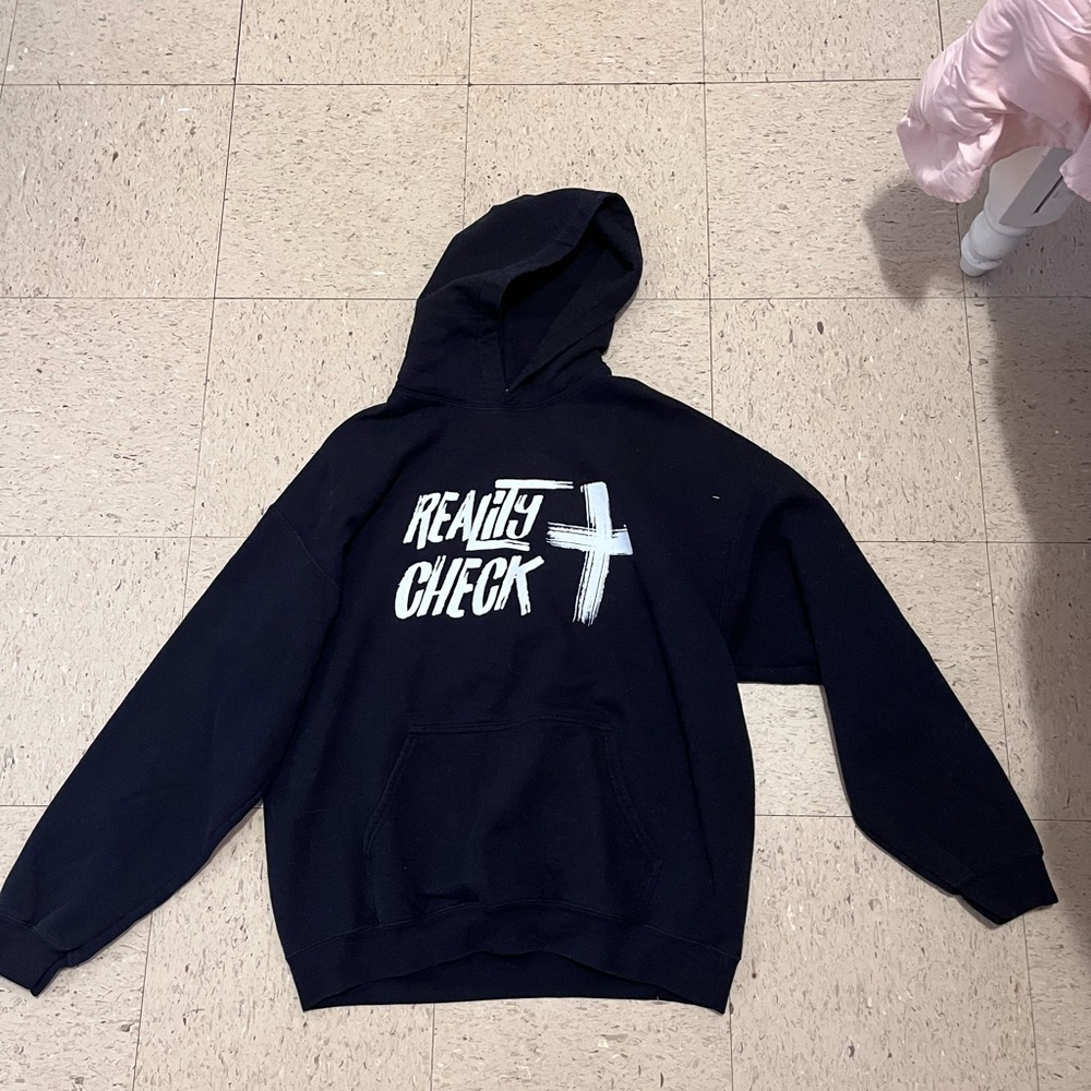 Black and White Pullover Hoodie with Cross Design